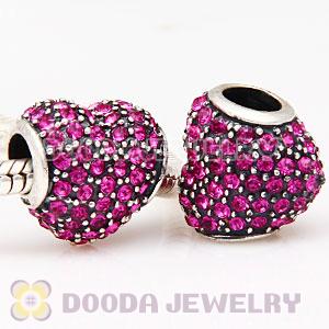European Sterling Fuchsia Pave Heart With Fuchsia Austrian Crystal Charm