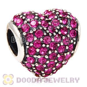 European Sterling Fuchsia Pave Heart With Fuchsia Austrian Crystal Charm
