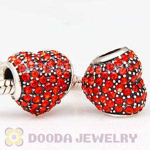 European Sterling Hyacinth Pave Heart With Hyacinth Austrian Crystal Charm