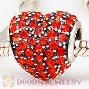 European Sterling Hyacinth Pave Heart With Hyacinth Austrian Crystal Charm