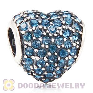 European Sterling Montana Pave Heart With Montana Austrian Crystal Charm