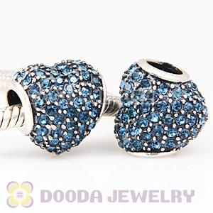 European Sterling Montana Pave Heart With Montana Austrian Crystal Charm