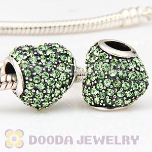 European Sterling Peridot Pave Heart With Peridot Austrian Crystal Charm