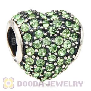 European Sterling Peridot Pave Heart With Peridot Austrian Crystal Charm