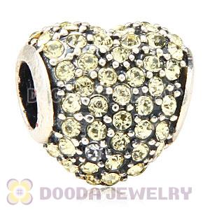 European Sterling Jonquil Pave Heart With Jonquil Austrian Crystal Charm