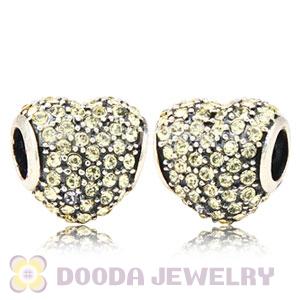 European Sterling Jonquil Pave Heart With Jonquil Austrian Crystal Charm