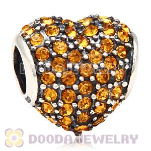 European Sterling Topaz Pave Heart With Topaz Austrian Crystal Charm