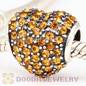 European Sterling Topaz Pave Heart With Topaz Austrian Crystal Charm