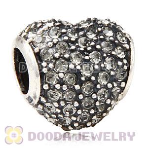 European Sterling Black Diamond Pave Heart With Black Diamond Austrian Crystal Charm