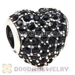 European Sterling Jet Pave Heart With Jet Austrian Crystal Charm
