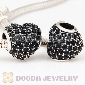 European Sterling Jet Pave Heart With Jet Austrian Crystal Charm