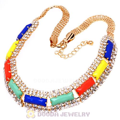 Chunky Gold Chain Resin Rhinestone Crystal Choker Collar Necklace
