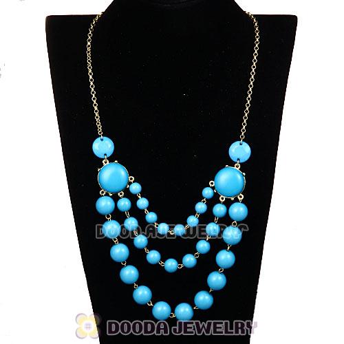 Gold Chain Three Layers Blue Resin Bubble Bib Statement Necklaces Wholesale