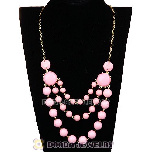 Gold Chain Three Layers Pink Resin Bubble Bib Statement Necklaces Wholesale