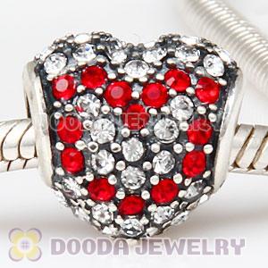 European Sterling Pave Heart Red Heart With Austrian Crystal Charm