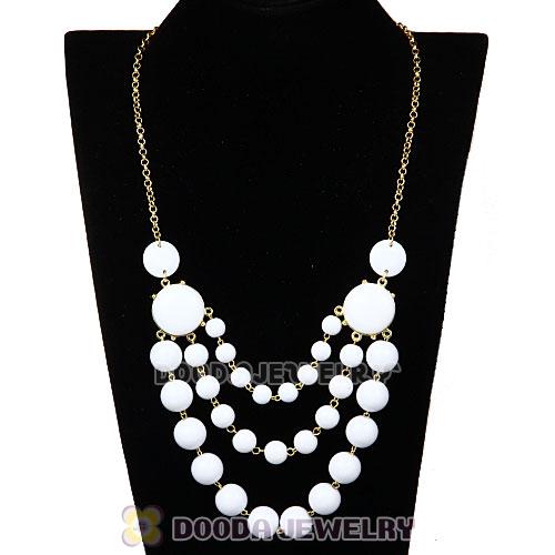 Gold Chain Three Layers White Bubble Bib Statement Necklace