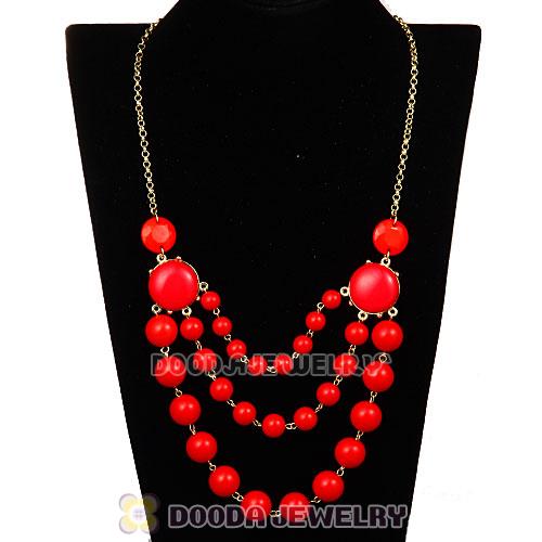 Gold Chain Three Layers Coral Red Resin Bubble Bib Statement Necklaces Wholesale 