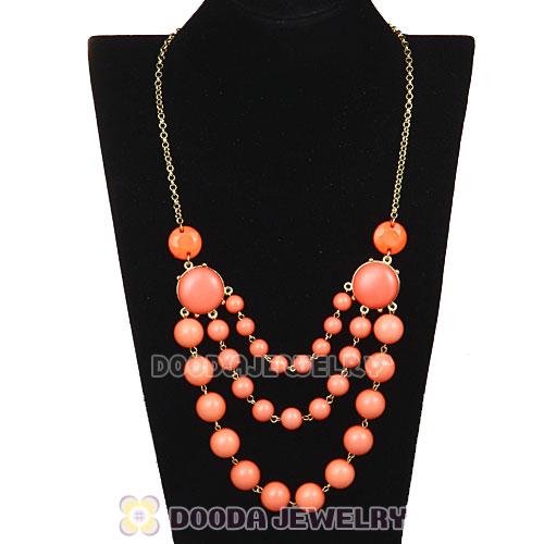 Gold Chain Three Layers Orange Resin Bubble Bib Statement Necklaces Wholesale 