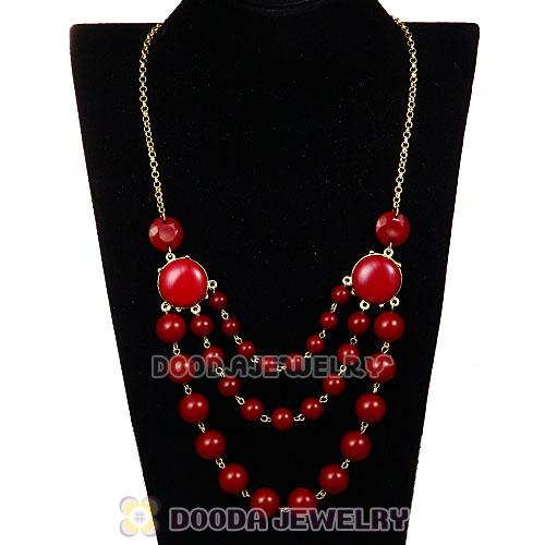 Gold Chain Three Layers Claret Resin Bubble Bib Statement Necklaces Wholesale 