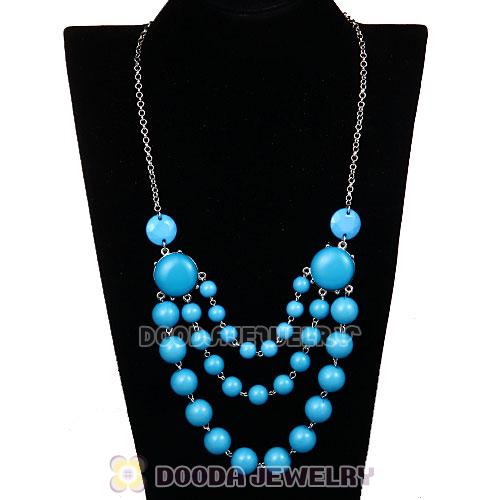 Fashion Silver Chains Three Layers Blue Resin Bubble Bib Statement Necklaces Wholesale