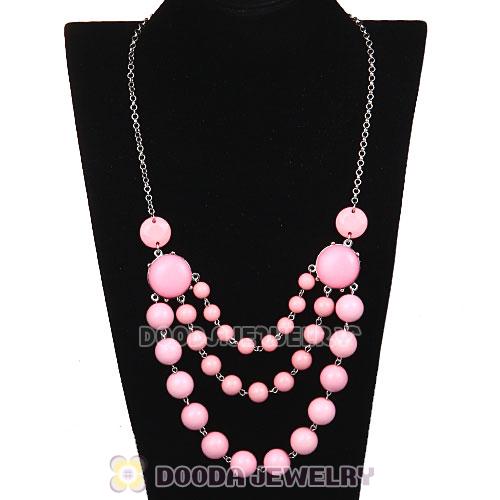 Fashion Silver Chains Three Layers Pink Resin Bubble Bib Statement Necklaces Wholesale 