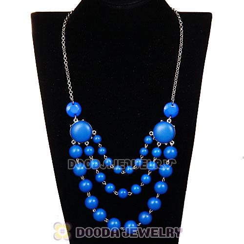 Fashion Silver Chains Three Layers Dark Blue Resin Bubble Bib Statement Necklaces Wholesale