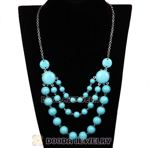 Fashion Silver Chains Three Layers Turquoise Resin Bubble Bib Statement Necklaces Wholesale 