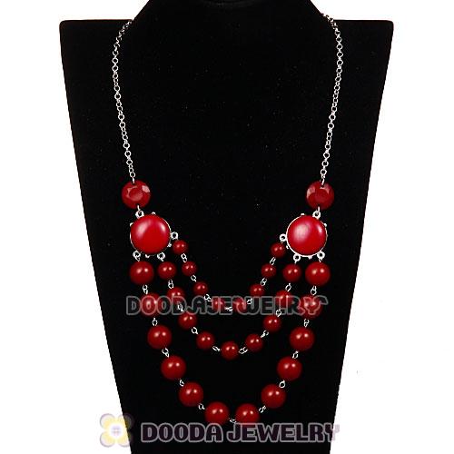 Fashion Silver Chains Three Layers Claret Resin Bubble Bib Statement Necklaces Wholesale