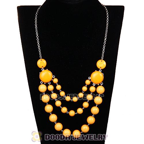 Fashion Silver Chains Three Layers Yolk Yellow Resin Bubble Bib Statement Necklaces Wholesale 