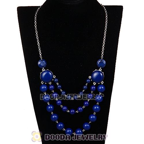 Fashion Silver Chains Three Layers Navy Resin Bubble Bib Statement Necklaces Wholesale