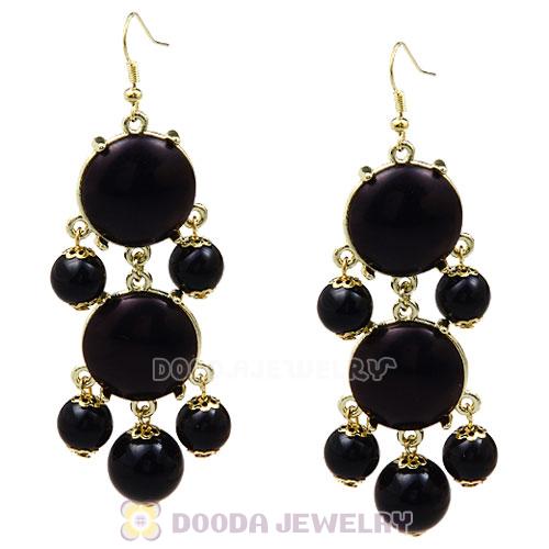 Fashion Gold Plated Black Resin Chandelier Bubble Earrings Wholesale