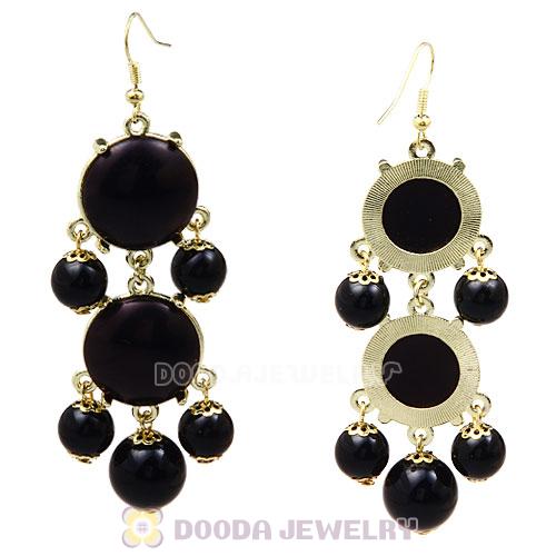 Fashion Gold Plated Black Resin Chandelier Bubble Earrings Wholesale