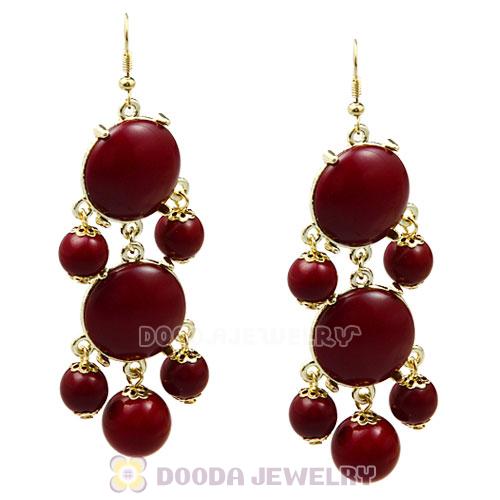 Fashion Gold Plated Claret Resin Chandelier Bubble Earrings Wholesale