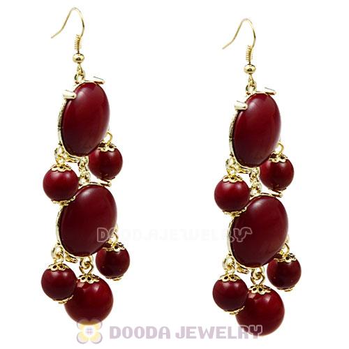 Fashion Gold Plated Claret Resin Chandelier Bubble Earrings Wholesale