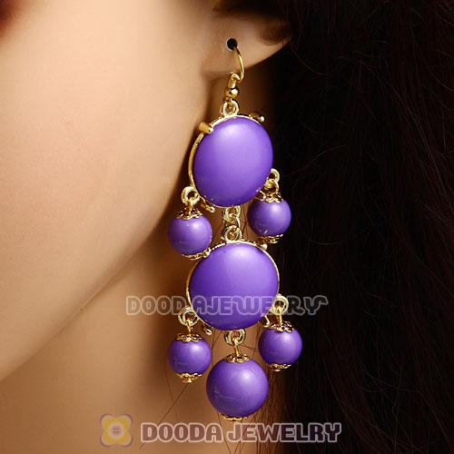 Fashion Gold Plated Lavender Resin Chandelier Bubble Earrings Wholesale