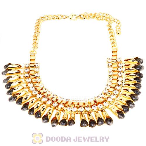 Imitation Jade Rhinestone Crystal Costume Jewelry Bib Necklace