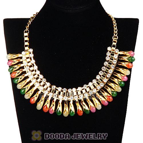 Imitation Jade Rhinestone Crystal Costume Jewelry Bib Necklace