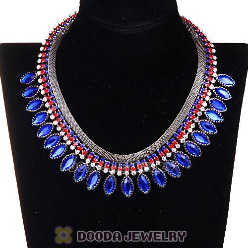 Gold Chain Resin Rhinestone Crystal Costume Jewelry Bib Necklace