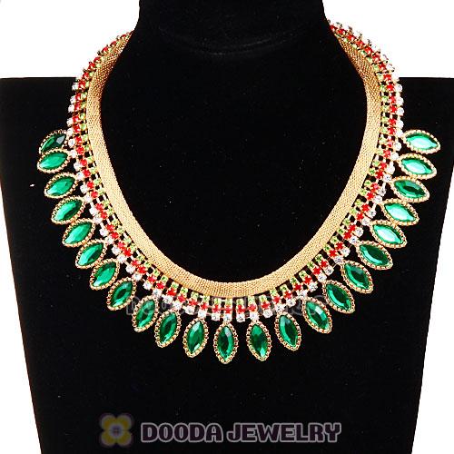Gold Chain Resin Rhinestone Crystal Costume Jewelry Bib Necklace