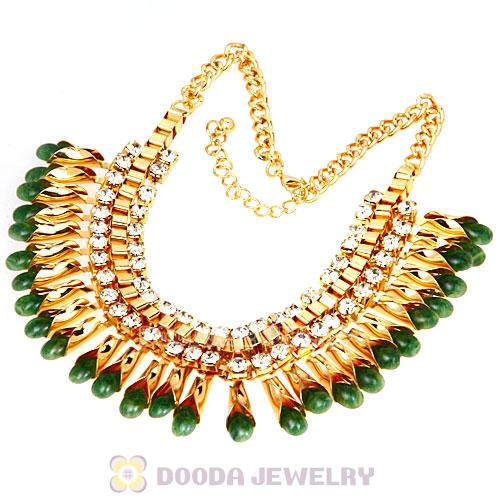 Imitation Jade Rhinestone Crystal Costume Jewelry Bib Necklace