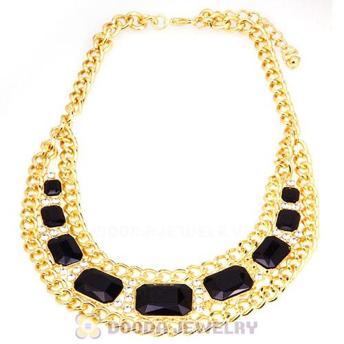 Chunky Gold Chain Resin Rhinestone Crystal Costume Jewelry Bib Necklace