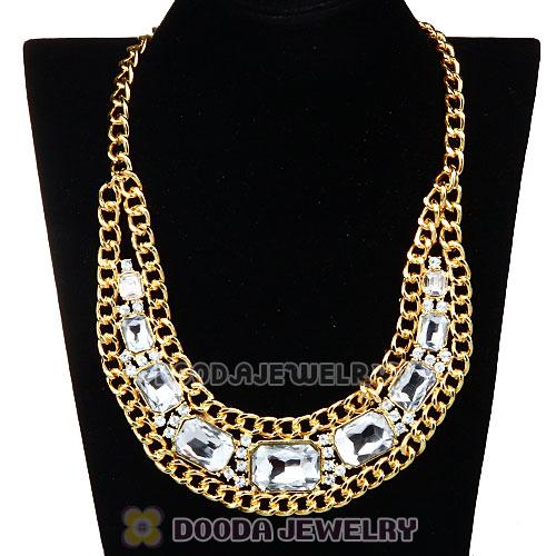 Chunky Gold Chain Resin Rhinestone Crystal Costume Jewelry Bib Necklace