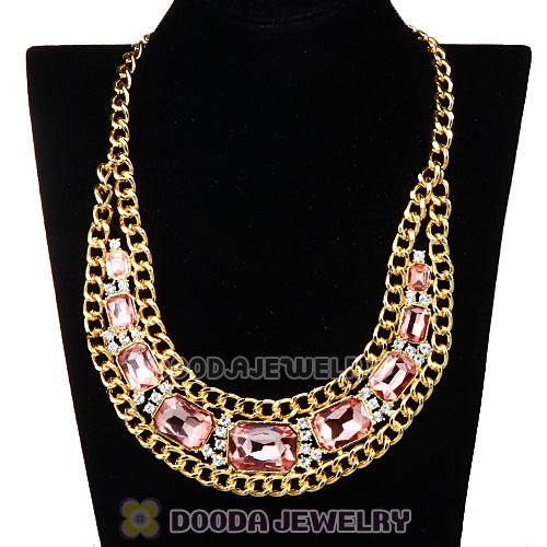 Chunky Gold Chain Resin Rhinestone Crystal Costume Jewelry Bib Necklace