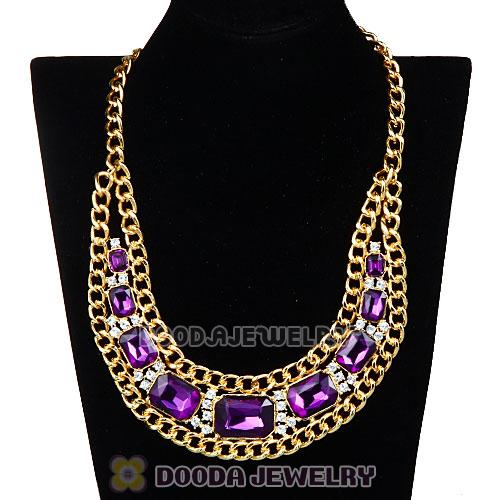 Chunky Gold Chain Resin Rhinestone Crystal Costume Jewelry Bib Necklace