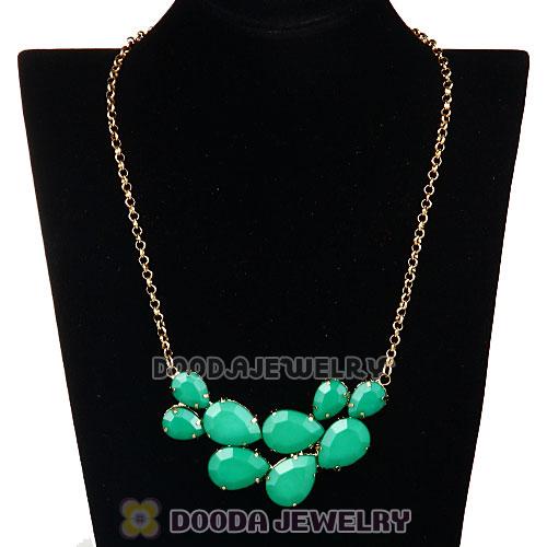 Gold Chain Dark Green Resin Diamond Pendant Necklace Wholesale