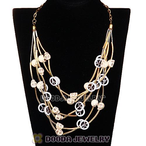 Turquoise Skull Head And Peace Sign Bib Necklace Wholesale