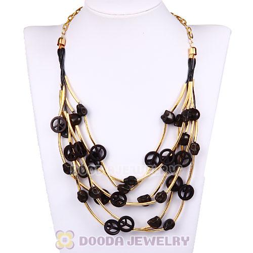 Turquoise Skull Head And Peace Sign Bib Necklace Wholesale