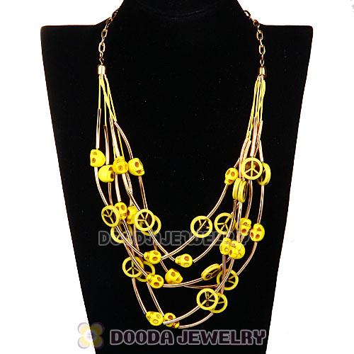 Turquoise Skull Head And Peace Sign Bib Necklace Wholesale