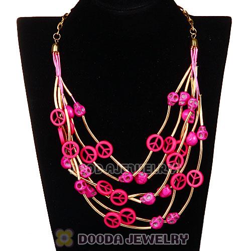 Turquoise Skull Head And Peace Sign Bib Necklace Wholesale