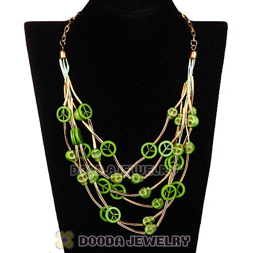 Turquoise Skull Head And Peace Sign Bib Necklace Wholesale